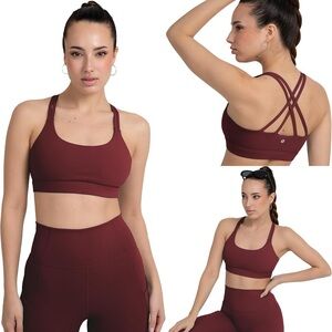 YITTY Active Women's Ultraluxe Strappy Medium Impact Sports Bra Size XL Burgundy